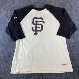 Stitches San Francisco Giants MLB T-Shirt Mens XL Beige Black Raglan Sleeve